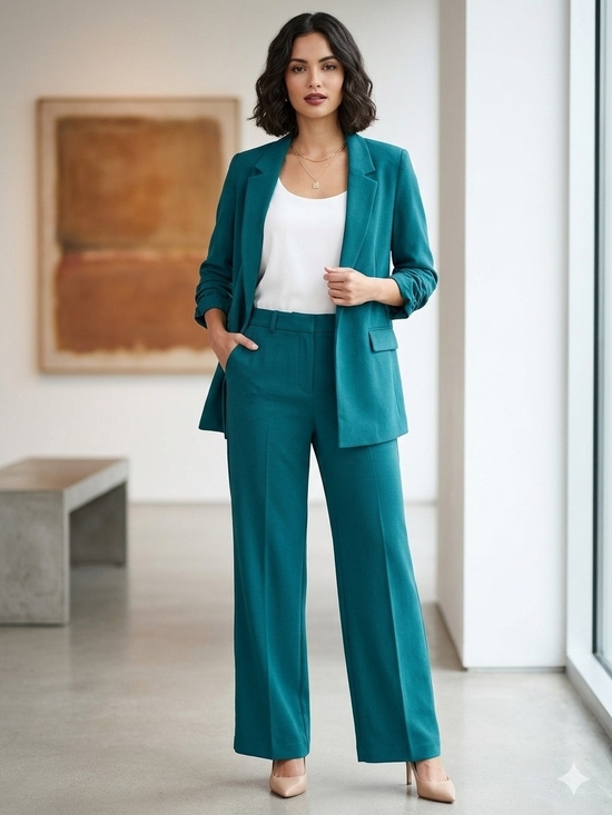 max fashion Pants - Teal Wide-Leg Dress Trousers - Elegant Office Ready New No Tag